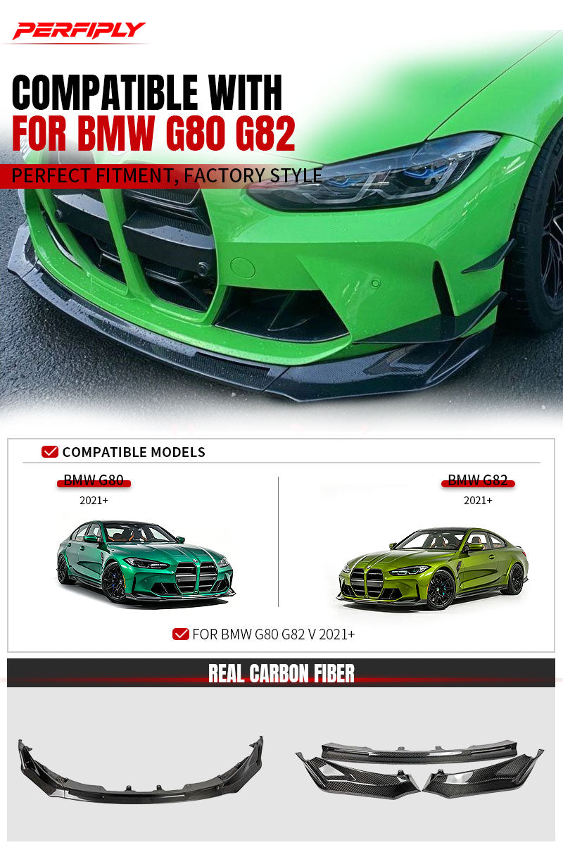 Perfiply Dry Carbon Fiber V Style Front lip For BMW M3 G80 G81 M4 G82 G83 G8X