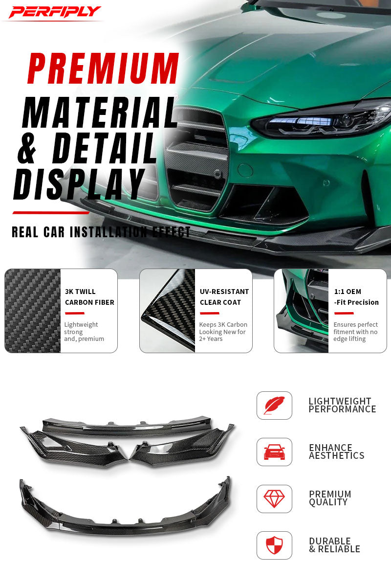 Perfiply Dry Carbon Fiber V Style Front lip For BMW M3 G80 G81 M4 G82 G83 G8X